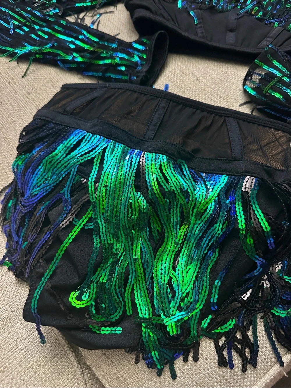 tenth House- Green & Blue Sequin Fringe Two-Piece Set